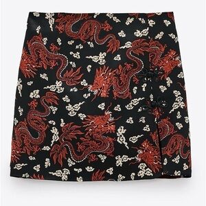 Zara Satin Printed Oriental Dragon Mini Skirt (NWOT)